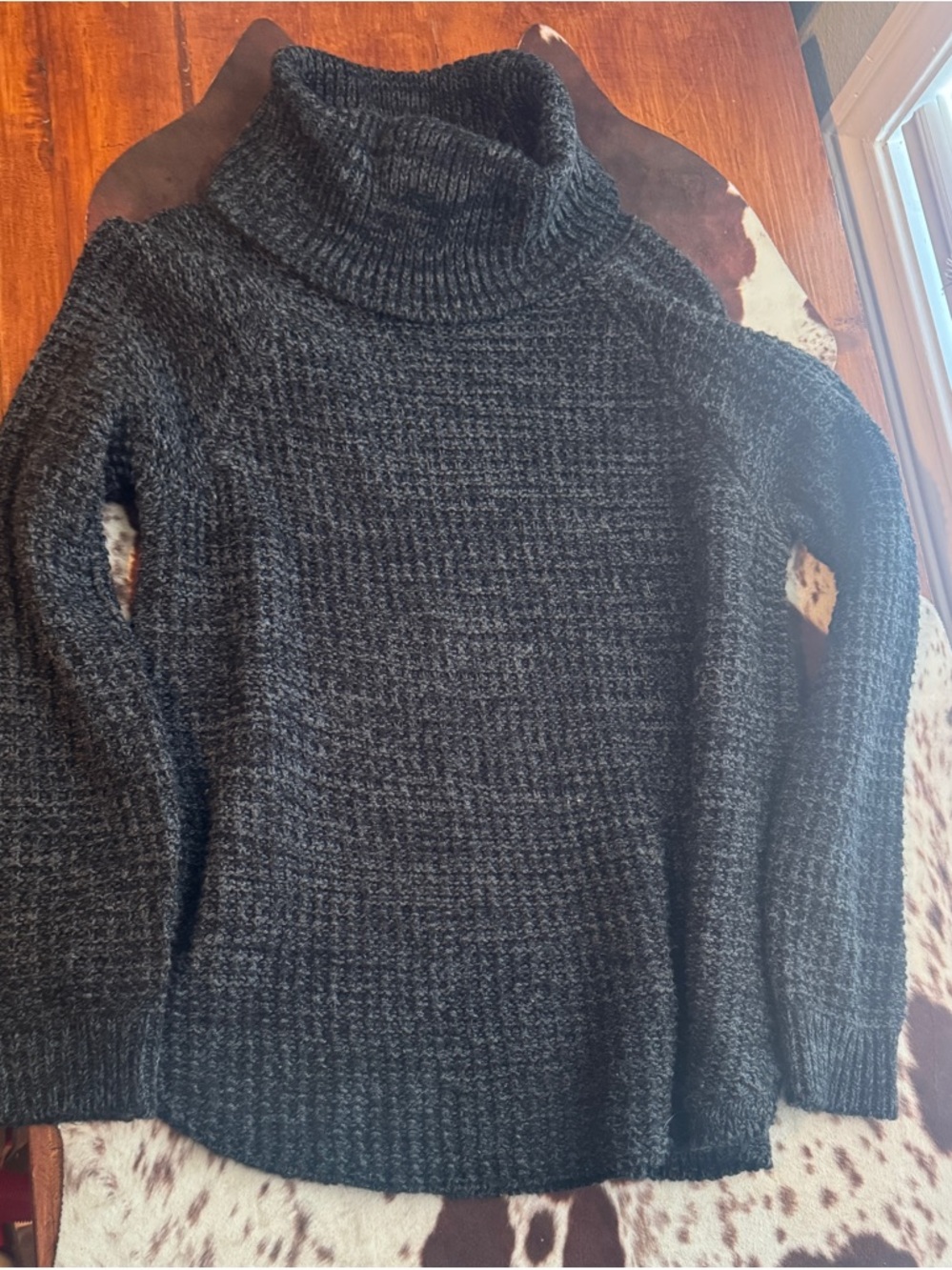 Cozy Black Waffle knit Women's Sweater